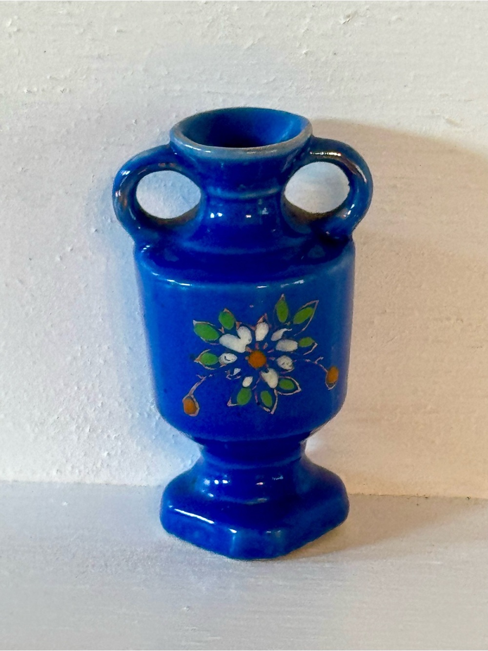 Vintage Cobalt Blue 2 Handle Floral Vase Occupied Japan